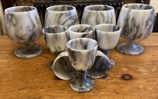 Vtg Carrara Marble Goblets Wine Port Glasses Stone X 10