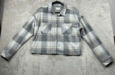 Thread & Supply Gray Tan Plaid Flannel Shacket Womens Size XL  Button Up Jacket