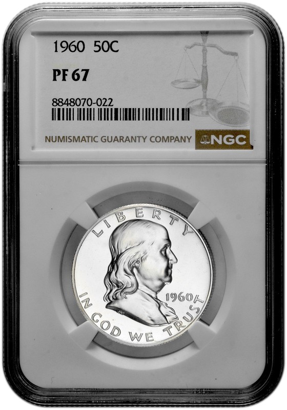 1960 50C Proof Silver Franklin Half Dollar NGC Graded PF 67 White Coin