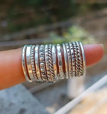 925 Sterling Silver Stacking Rings Set: Boho Minimalist Dotted Bands All Size