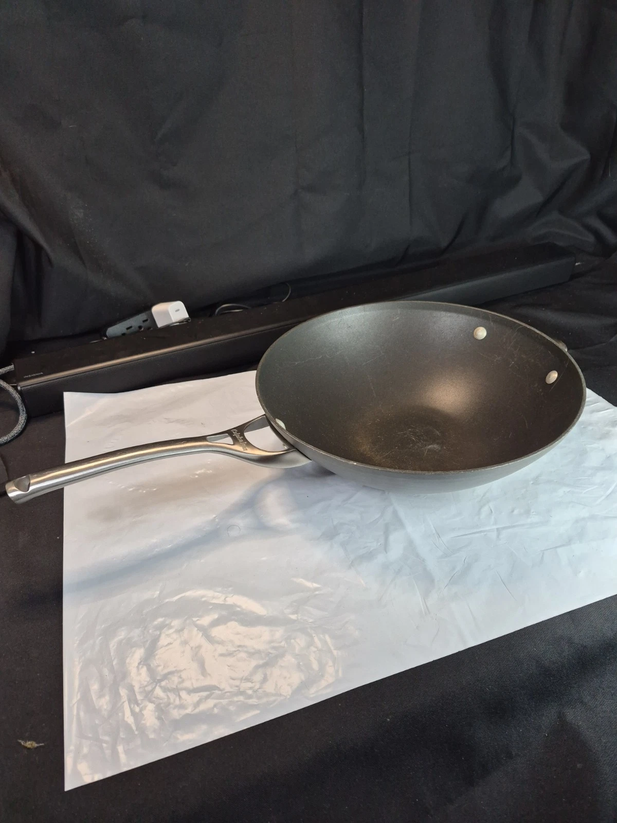 Calphalon Contemporary Non Stick 13" Flat Bottom Wok Pan Long Handles Anodized