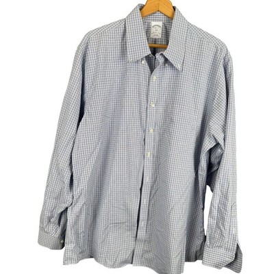 Brooks Brothers 1818 Regent Fit Non-Iron Shirt 18-6/7 Blue White Check Mens