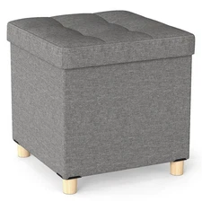 18 Inches Ottoman w/Storage,Tray & Rubber Wood Legs for Small Space Living Room