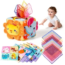 Baby Tissue Box Toy - Sensory Toys for Babies 6 - 12 Months, Montessori Toys for