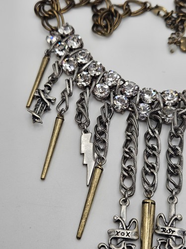 AS IS Betsey Johnson Black Label Runway Clear Rhinestone Spike Necklace Rare - Picture 2 of 24