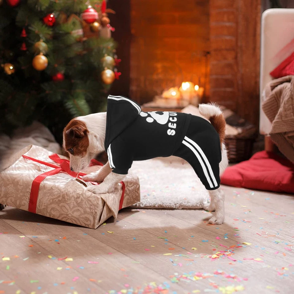 Macacão com capuz Otunrues cachorro 4 pernas moletom roupas para animais de estimação quente macio preto XXS - Imagem 3 de 4