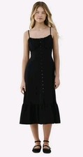 No Boundaries Womens Button Front Cami Midi Dress Sleeveless Black Sz L
