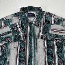 Vintage Wrangler X-Long Tails Aztec Western Pearl Snap Long Sleeve Shirt 17.5-35