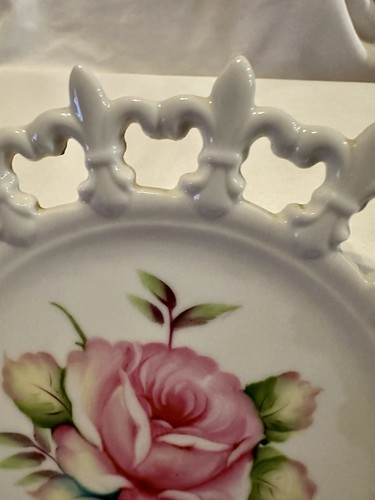 Plato Decorativo Lefton China Pintado a Mano Trabajo Abierto Hecho en Japón 8" De Colección - Imagen 13 de 13