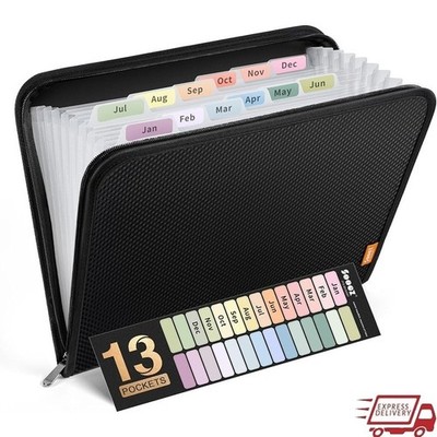 Zipper Closure Expanding File Folder Durable 13 Pocket Organizer A4 Storage New