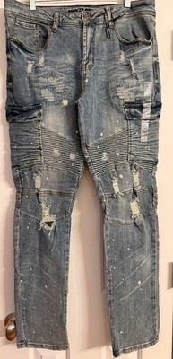 Rue 21 Acid Splash Skinny Supreme Flex Distressed Jeans, Men s Size 34W x 32L
