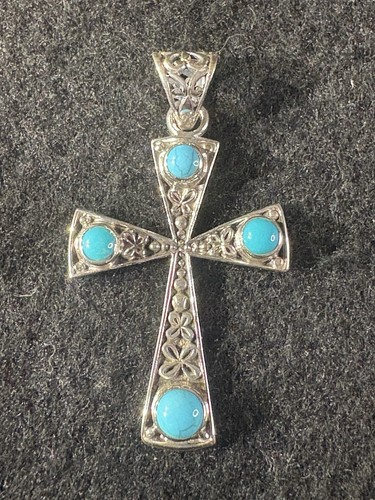Sterling Silver And Turquoise Cross Pendant. Beautiful! - Picture 1 of 8