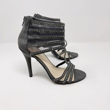 Nine West 6 Gray Alderson Rhinestone Gladiator Heels Evening Sexy Stiletto
