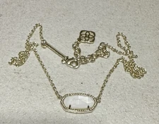 Kendra Scott Adjust. Glass Stone Elisa Pendant Necklace Gold Plated Chain.