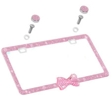 Fashion Car Luxury Ultra Bling License Plate Frame Pink Bow