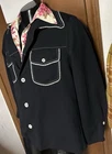 Vtg 70s Pointy Collar Black Polyester Leisure Suit Jacket Leisure Mens M 38-40R