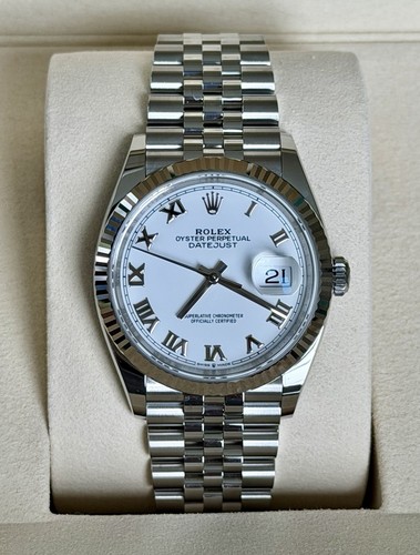 2026 Rolex 36 Datejust 126234 White Fluted Bezel Jubilee Unworn Full Set