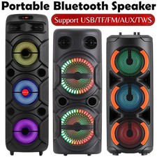 Portable Bluetooth Speaker Sub Woofer Heavy Bass Stereo Sound Party System W/Mic