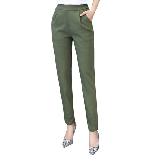 Women High Waisted Cigarette Long Pants OL Office Work Casual Tapered Trousers - Picture 15 of 15