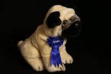 FAO Schwarz 9  Blue Ribbon PUG Puppy Dog Plush Toy 2012 NWT