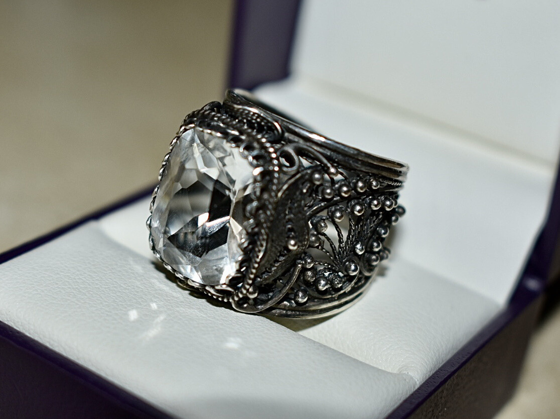 Rare Rings With Rocks BIG! Rare Russian Silver 875 Ring Scan Rock Crystal S… - Gem