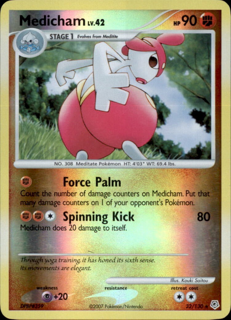 Pokemon Card Medicham 32/130 Reverse Holo Foil Diamond & Pearl DP 2007 LP