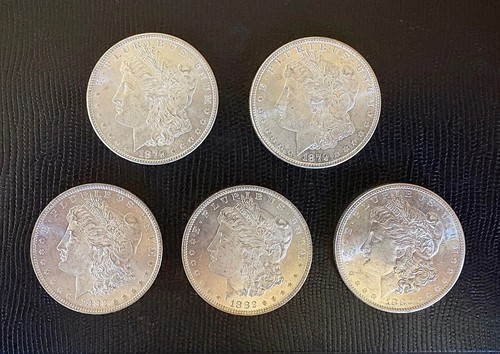 Morgan Dollars 1878-1893 Cc - Lot of 5 Uncirculated Mixed Dates Au/Bu Coins