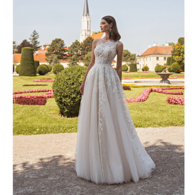 Wedding Dress For Women Asymmetric One Shoulder Appliques Bridal Gown | eBay