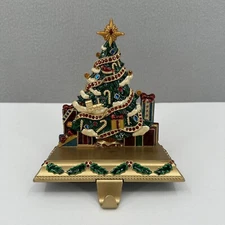 Heavy Costco Jeweled Enamel Gold Metal Christmas Tree Stocking Holder Hanger