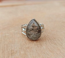 Black Rutile Ring 925 Silver Handmade Jewelry Gift For Her All Ring Size