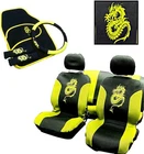 15pc Yellow Dragon Car Seat Cover with 4 Mats,Steering Wheel Cover,2 Belt Pads