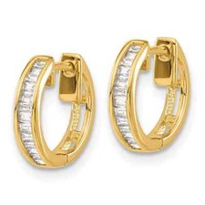 14kt Yellow Gold Womens Baguette Diamond Huggie Hoop Earrings 1/6 Cttw VVS