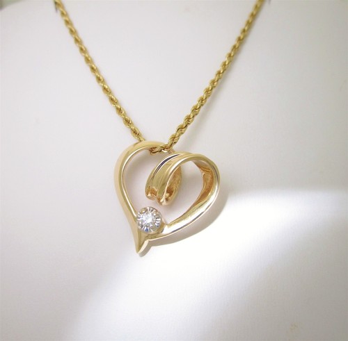 Diamond Heart Necklace Solitaire Abstract Natural 3.0mm 14k Solid Gold 20" N117 - Picture 4 of 8