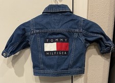 Vtg Retro 90s Y2K Tommy Hilfiger Big Flag Blue Jean Jacket Baby Size 6-12 Months