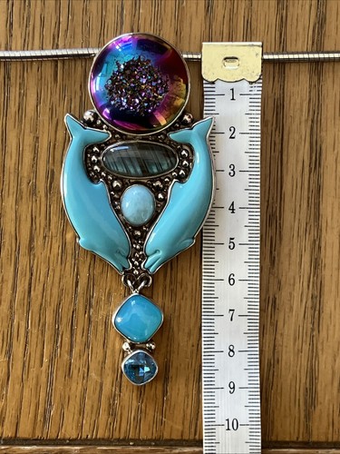 Sajen Boue Sterling Silver Multi Stone Dolphin Brooch/ Pendant Necklace - Picture 19 of 19