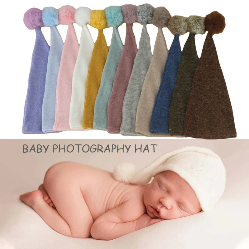 Recién Nacido Bebé Estudio Fotografía Utilería Niño Niña Tejido Sombrero Bola Cola Larga Sombrero Gorra Foto 2 de 4