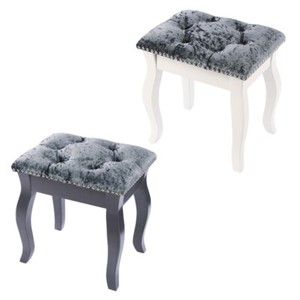 Grey Velvet Dressing Table Chair Vanity Stool Piano Seat Ottoman Footstool Wood