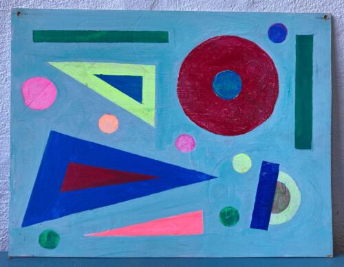 Ölbild Abstrakte Komposition Anonym Kubist Dreiecke und Kreise 47,8 x 36,5 cm - Bild 2 von 7