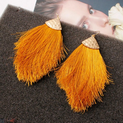 Gioielli Pendenti Bohemien Gancio Grosso Frangia Orecchini Nappa Lunghi Donna Goccia Boho - Foto 9 di 26