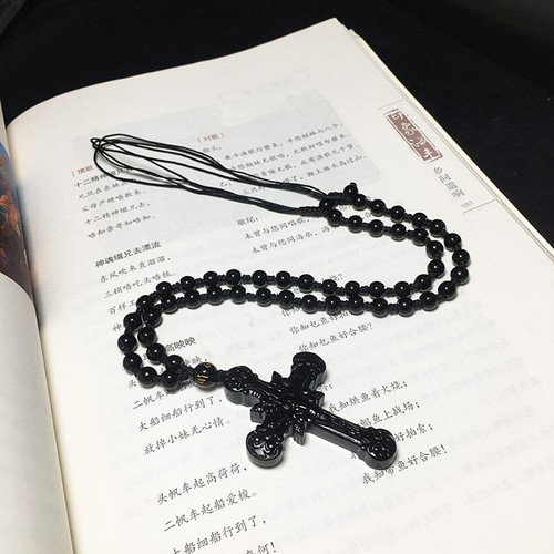 Black Obsidian Cross Necklace Pendant 