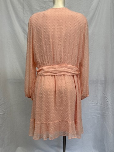 LC Lauren Conrad Womens Pink Balloon Sleeve Wrap Mini Dress Size XL Belted Waist - Picture 2 of 10