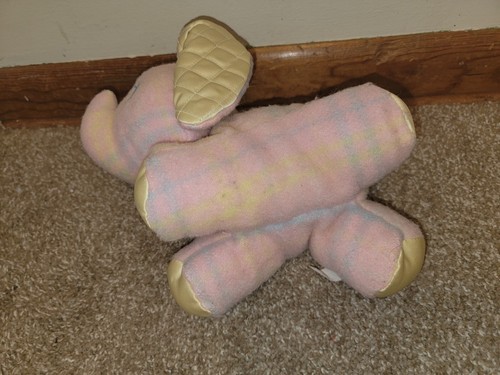 Vtg Playskool Elephant Blankies Snuzzles Very Clean excellent Pink Plaid - Picture 6 of 11
