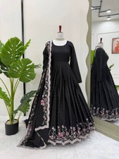 New Designer Chinnon Silk Black Top And Bottom With Dupatta For Women Girls