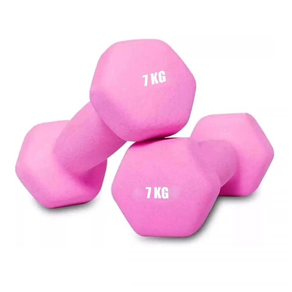 Neoprene Dumbbells 7KG x 2 Weights Iron Hand Aerobic Workout Fitness Gym Pink