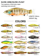 S-Waver 135mm Style Hard Body Jointed Slow Sinking Swimbait 28g - Choose Color