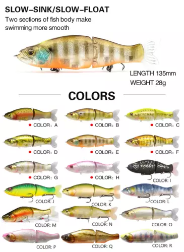 S-Waver 135mm Style Hard Body Jointed Slow Sinking Swimbait 28g - Choose Color