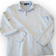 Hugo Boss Piceno 1/4 Zip Sweater Men's L Gray White Striped Cotton Pullover