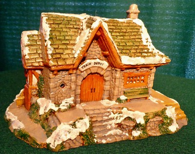 Christmas Village Series - Train Depot, beautifully painted ceramic buildings