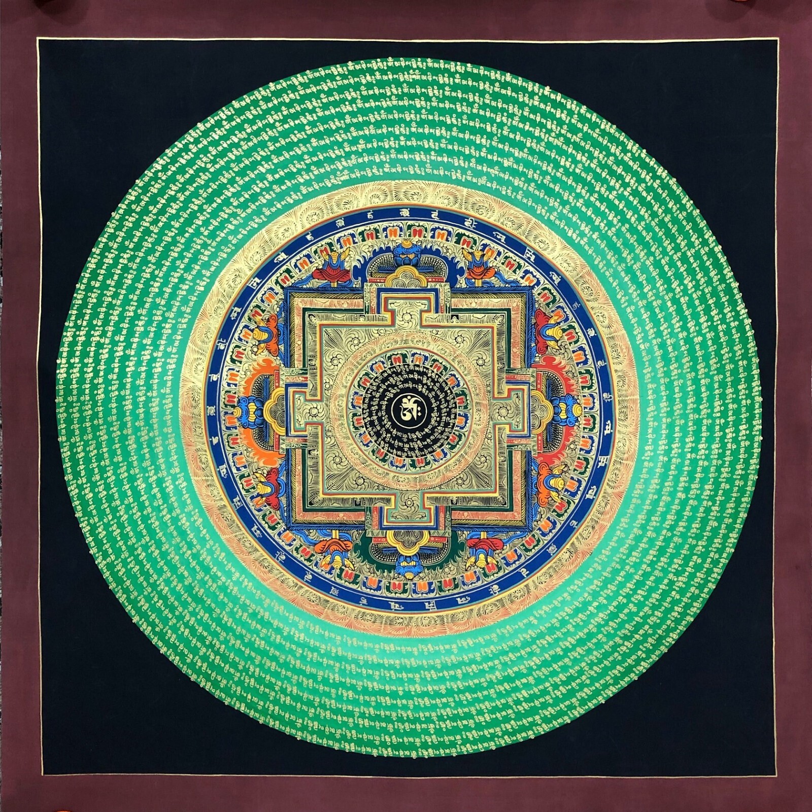 Prayer Mantra Mandala Thangka, Handmade Tibetan Art for Meditation, Yoga, Decor