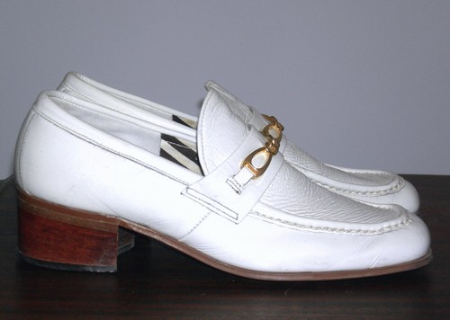VINTAGE 1960s MENS REGAL PLATFORM HEELS MOD ROCKABILLY WHITE LEATHER ITALY SHOES - Picture 6 of 12